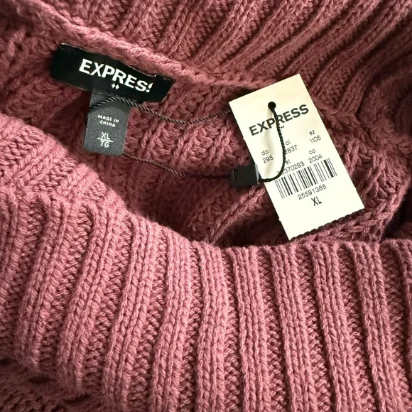 Express Women's NWT Mauve Cowl Neck Cable Knit Sweater Size XL Dolman 3/4 Sleeve - Picture 16 of 16